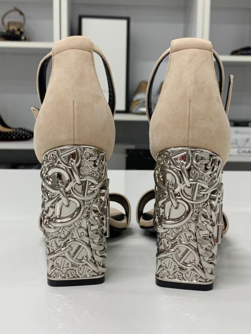 Hermes Glam 105 Suede Chaine D'ancre Metal Sandals - Picture 5 of 10